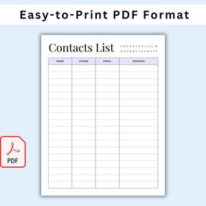 Contacts Pdf File Contacts List Printable PDF, Contact Information Sheet, Address Log ...