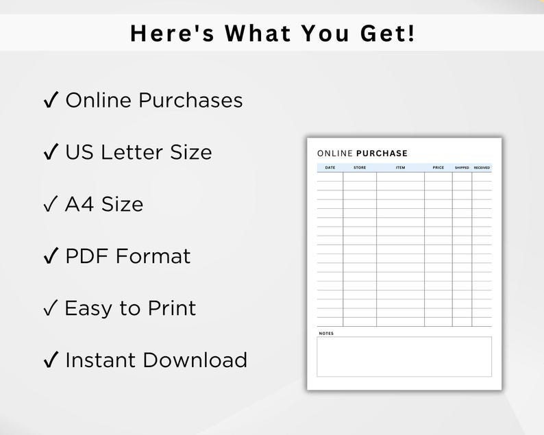 Purchase Tracker Form.pdf Online Purchases Tracker Printable, Online Shopping Tracker, Order ...