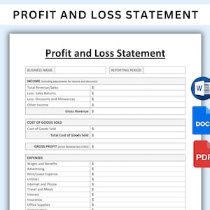 以下が含まれることがあります： 白黒の印刷可能な損益計算書テンプレート。テンプレートには、収入、売上原価、粗利益、費用に関するセクションが含まれています。ドキュメントは、Word、PDF、DOC形式で入手できます。