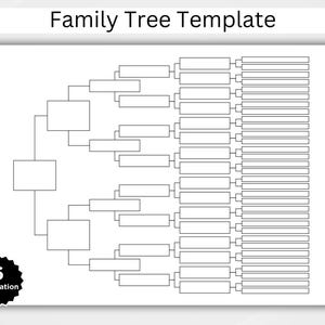 Diagrama de árbol genealógico de 6 generaciones. Plantillas de árbol genealógico imprimibles. Diagrama de pedigrí digital. Diagrama ancestral. Plantilla de genealogía. Plantilla PDF