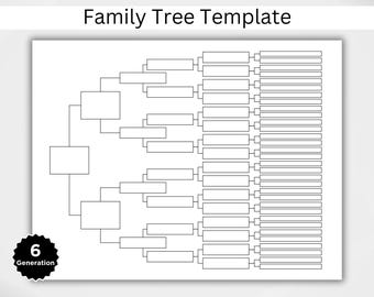 6 generaties stamboomdiagram. Afdrukbare stamboomsjablonen. Digitale stamboom. Voorouderlijke kaart. Genealogiesjabloon. Pdf-sjabloon