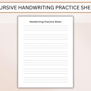 K&ouml;nnte beinhalten: Ein leeres wei&szlig;es Blatt zum &Uuml;ben von Schreibschrift mit dem Titel "Handwriting Practice Sheet" oben.