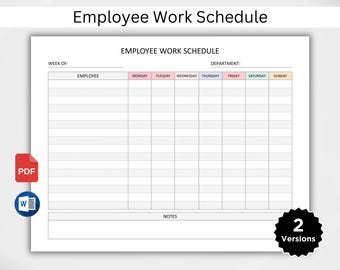 PRINTABLE Employee Work Schedule. Employee Time Sheet. Employee Schedule. Weekly Staff Schedule. Employee Organizer. Editable WORD. PDF