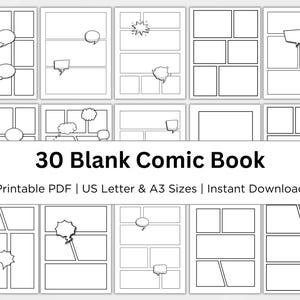 Druckbare leere Comic-Buch Vorlage. Comic Zeichenbuch. Digitales Comic Papier. Comic Buch Panels. 30 Verschiedene Designs. PDF-Datei. Sofort Download