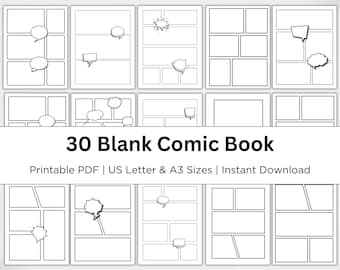 Printable Blank Comic Book Template. Comic Drawing Book. Digital Comic Paper. Comic Book Panels. 30 Different Designs. PDF. Instant Download