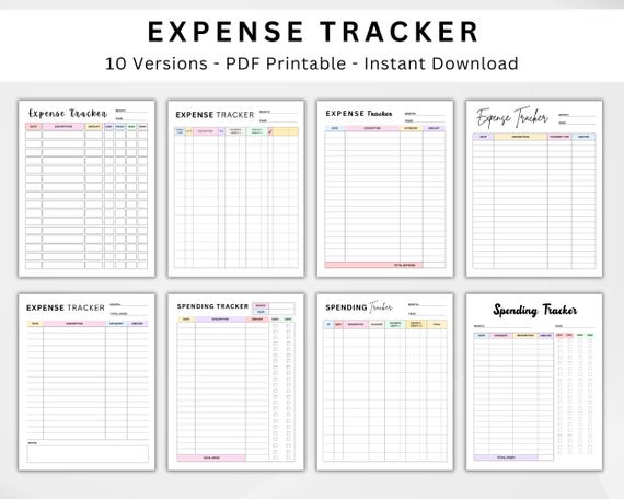 Expense tracker printable. Monthly spending tracker sheet. Daily money expense log digital. Budgeting Purchase Log. A4 Bullet journal insert