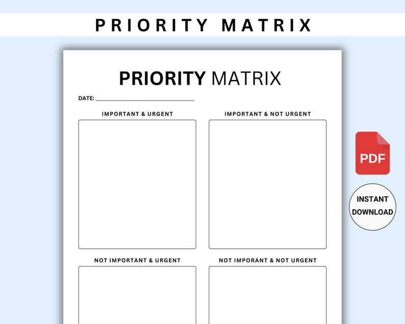 Priority Matrix Printable | Task & Time Management Template | Task ...