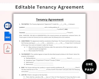 Printable Tenancy Agreement. Rental Agreement. Simple Tenancy Agreement Template. Tenancy Contract. Word Document, PDF, Google Doc. EDITABLE
