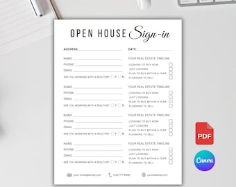 Open House Sign In. Real Estate Marketing. Real Estate Flyer. Sign In Sheet. Real Estate Agent. Realtor Open House. Welcome Sign. Canva. PDF