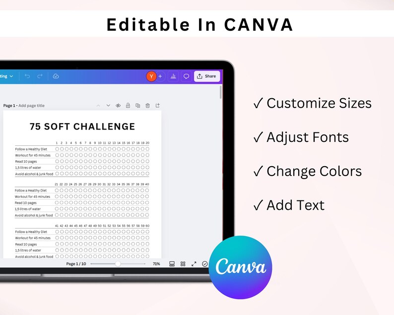 Editable 75 Soft Challenge Tracker Bundle. Printable 75 Day Challenge ...