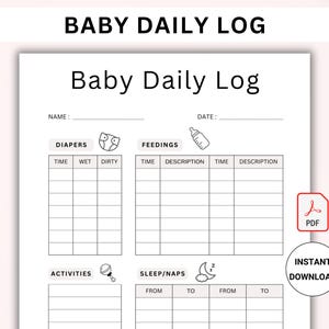 Journal quotidien de bébé. Journal quotidien du nourrisson. Traqueur de bébé nouveau-né. Journal d'alimentation de bébé. Journal de nounou. Baby Tracker Planner Garde d'enfants - Formulaire PDF de suivi de la garderie
