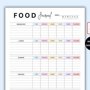 Daily Food Journal. Printable Meal Planner. Diet & Calorie Tracker. Daily Food Tracker. Food Planner. Goodnotes. PDF. Instant Download