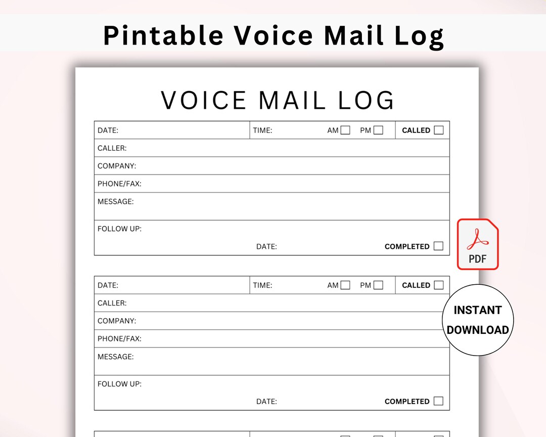 Voice Mail Log Printable Voicemail Tracker Voicemail Log Voicemail