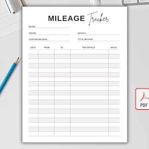 PRINTABLE Mileage Tracker. Business Mileage Log. Business Trip Miles. Vehicle Mileage Log. Work Mileage. Driving Log. Instant Download PDF