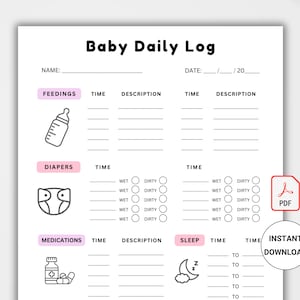 Registro giornaliero del bambino stampabile. Registro giornaliero del neonato. Tracker del neonato. Registro dell'alimentazione del bambino. Aiuto babysitter. Registro della tata. Tracker del registro del bambino piccolo. PDF