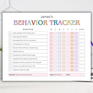 BEWERKBARE gedragskaart voor kinderen. Dagelijks volgen van goed gedrag. Beloningstabel gedrag voor kinderen. Gedrags- en takentabel pdf bewerkbaar CANVA