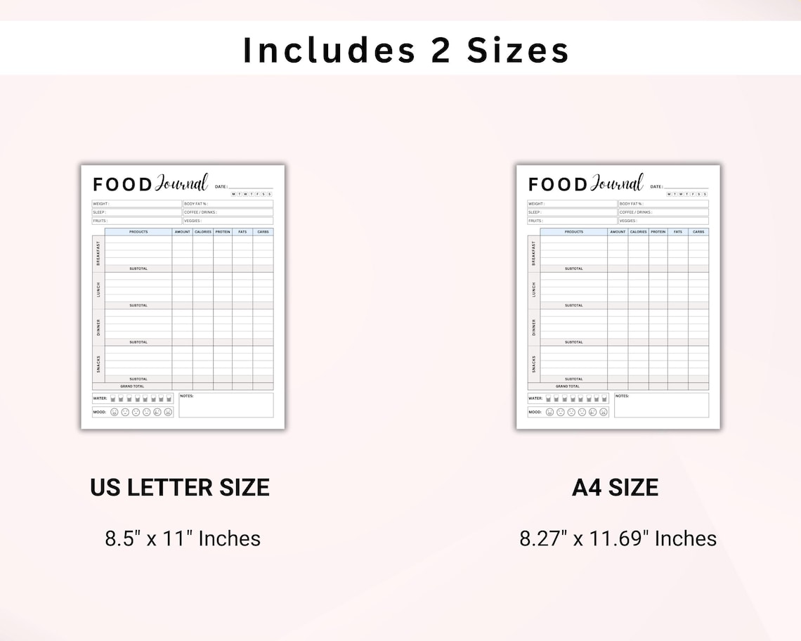 Daily Food Diary. Food Journal. Daily Calorie Tracker. Calorie Counting ...