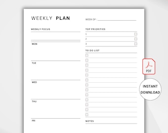 Undated Weekly Planner Printable, To-Do List, PDF Download Digital Planner GoodNotes, Undated Planner, Weekly Planner, Notability Planner