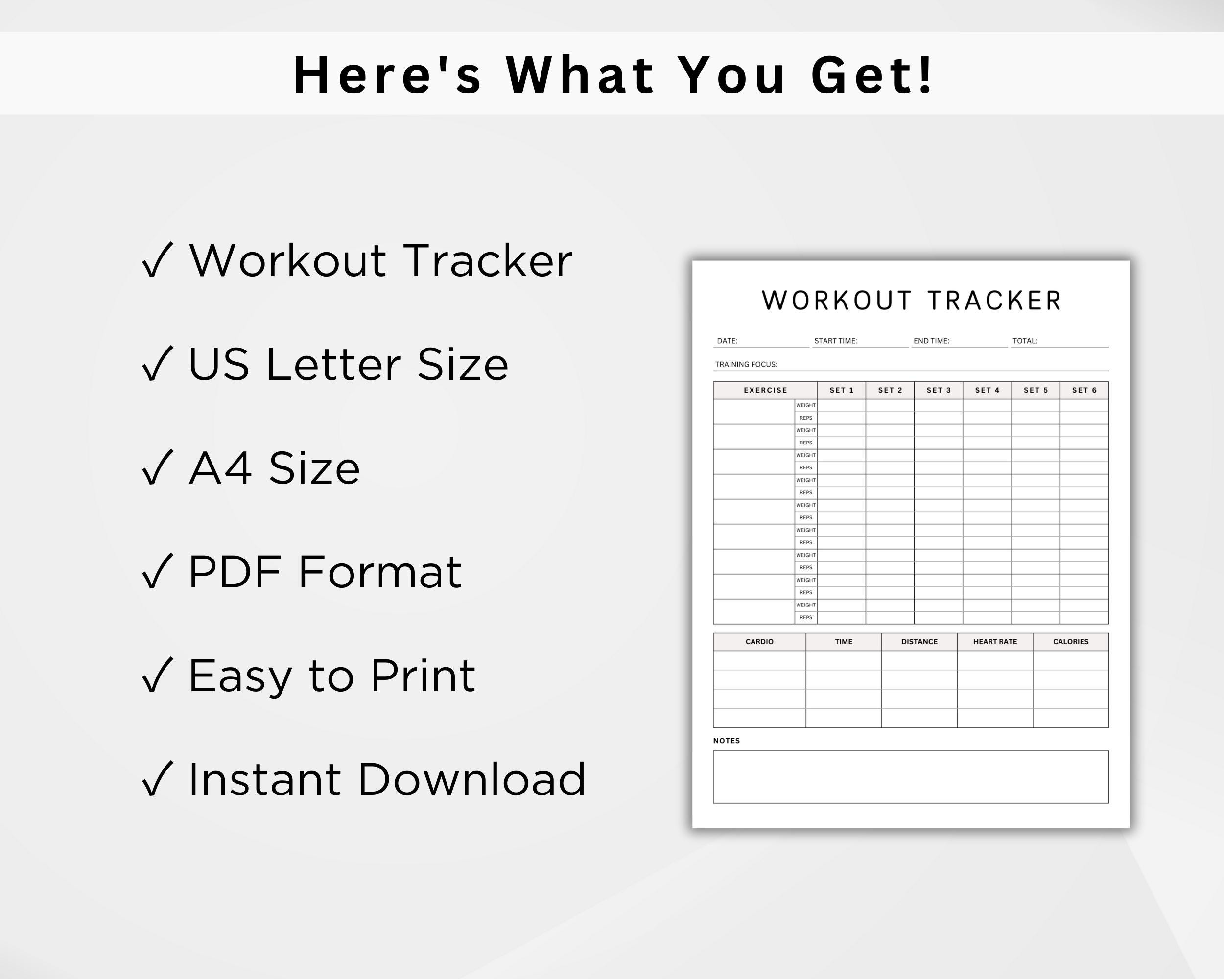 Workout Tracker Printable PDF, Exercise Tracker, Daily Fitness Log