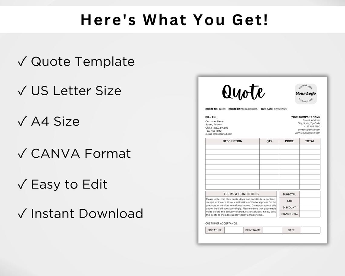 Price Quotation Form Canva Template, Contractor Estimate Sheet, Small ...