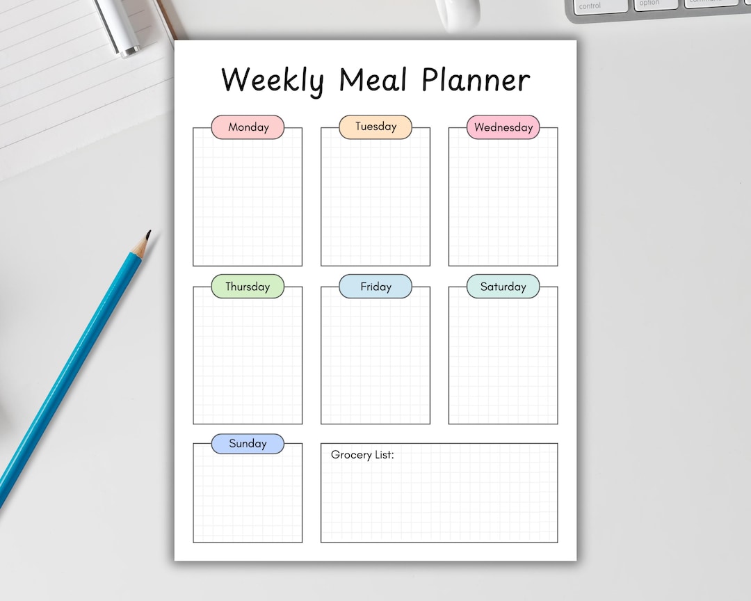 Weekly Meal Planner Printable PDF, Meal Plan Template With Grocery List ...