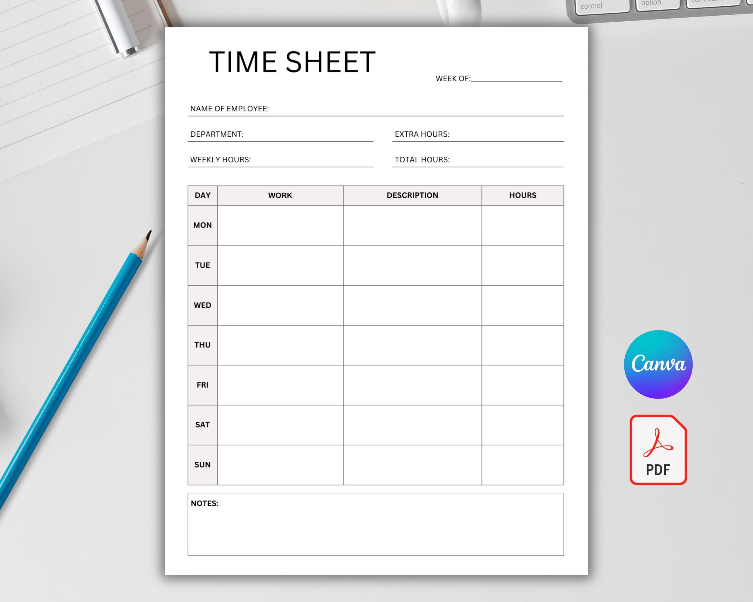 Weekly Employee Time Sheet Log Printable Word for Small Business ...