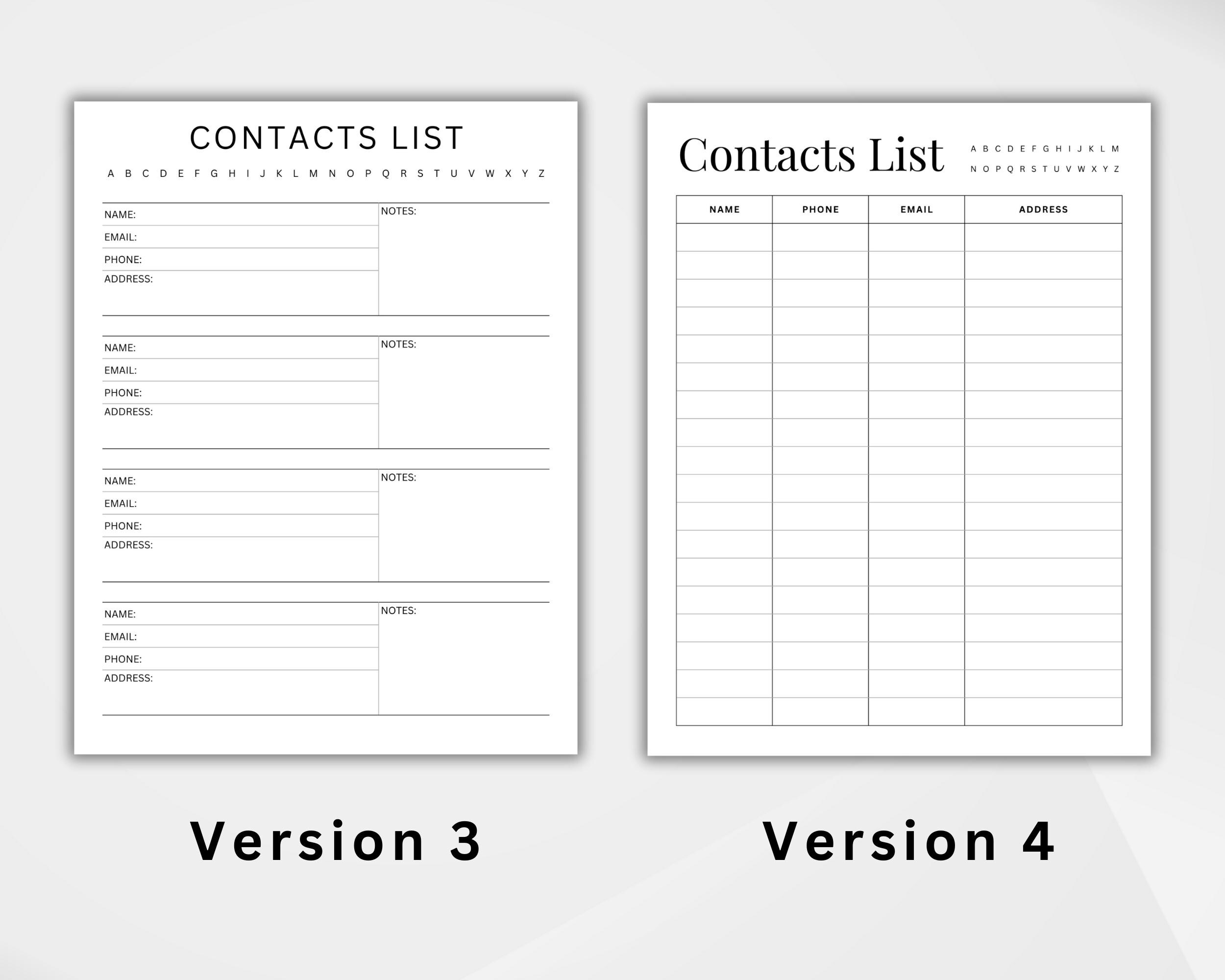 Contacts Pdf File 4 Contacts List Printable. Contact Information Template. Contact Sheet ...