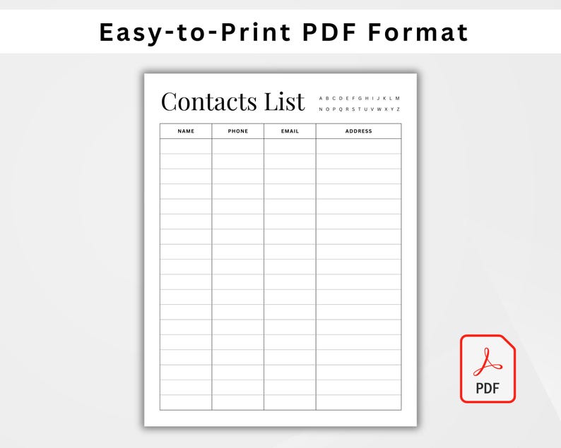 Contacts Pdf File 4 Contacts List Printable. Contact Information Template. Contact Sheet ...