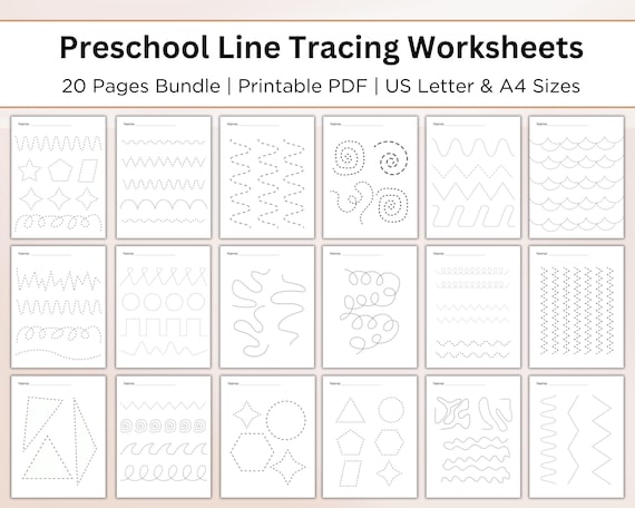 20 Preschool Line Tracing Worksheets Bundle. Printable Line Trace Page. Homeschool Worksheets. Pre Handwriting. Shape Tracing Learning. PDF