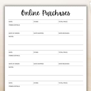 Online Purchases Tracker Printable | Online Shopping Tracker | Order Tracker Template | Package Delivery Log | Shopping Expense Planner PDF