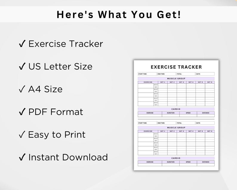 Printable Exercise Tracker Workout Tracker Fitness Log Fitness Tracker ...