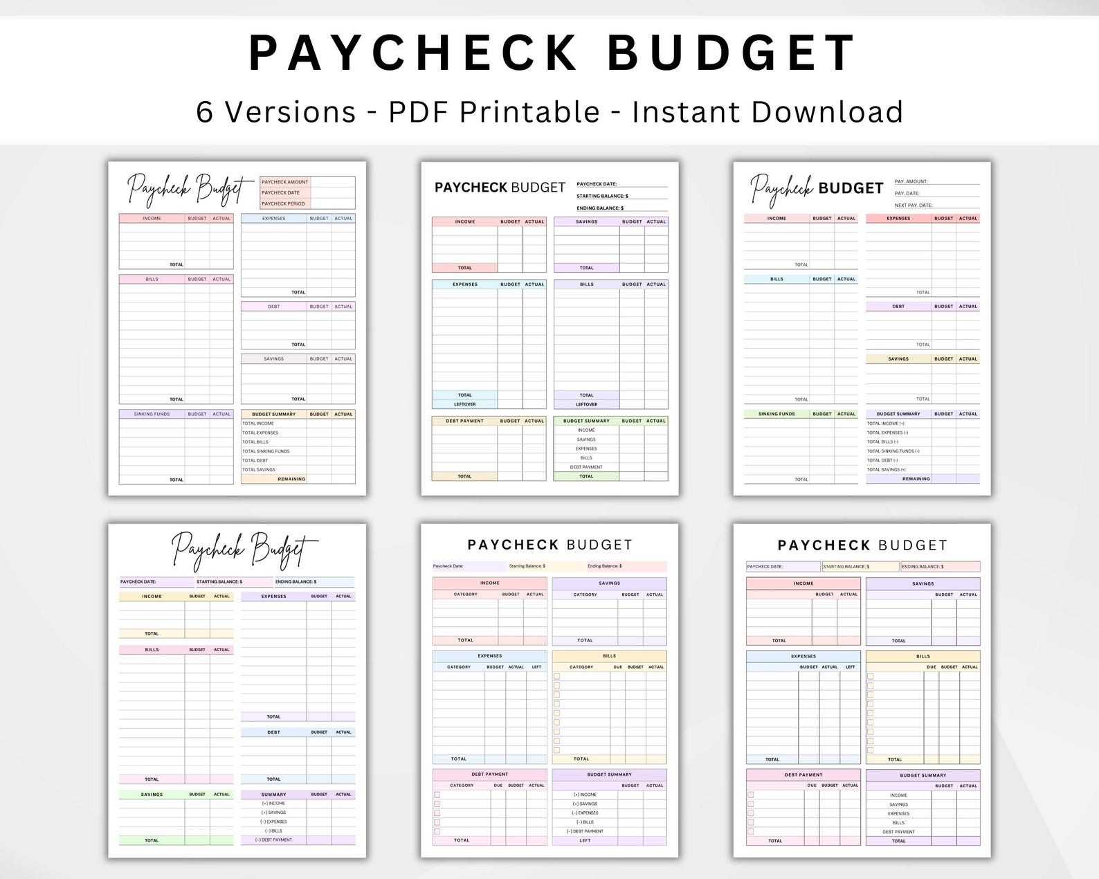6 Paycheck Budget Planner Printable. Biweekly Budgeting. Simple Weekly ...