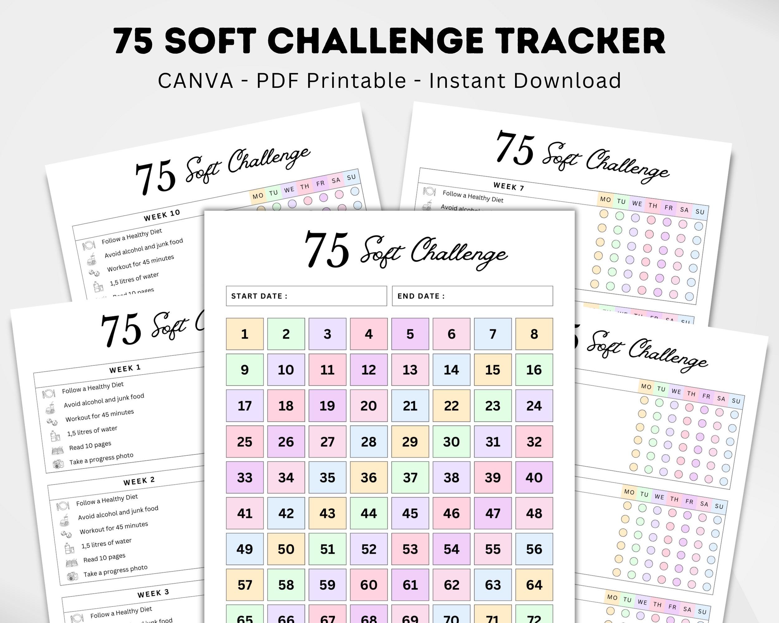 75 Soft Challenge Tracker. 75 Soft Challenge Printable. 75 Soft Tracker. 75 Day Challenge. Fitness & Health Planner. EDITABLE In Canva. PDF