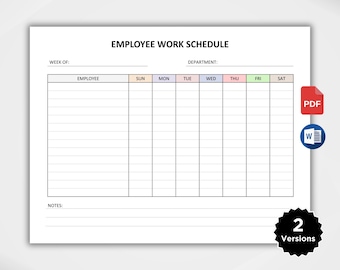 Plantilla editable de horario de trabajo para empleados, organizador de personal imprimible, planificador de turnos semanal, hoja de horarios, PDF, Microsoft WORD