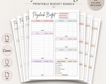 Paycheck Budget Planner, Budget by Paycheck and Finance Tracker, Savings Expense Debt Planner, Canva & Printable PDF