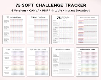 編集可能な75ソフトチャレンジトラッカーバンドル、印刷可能、毎日の75ソフトチャレンジジャーナル、フィットネス＆ヘルスプランナー、習慣トラッカー、デジタル、PDF