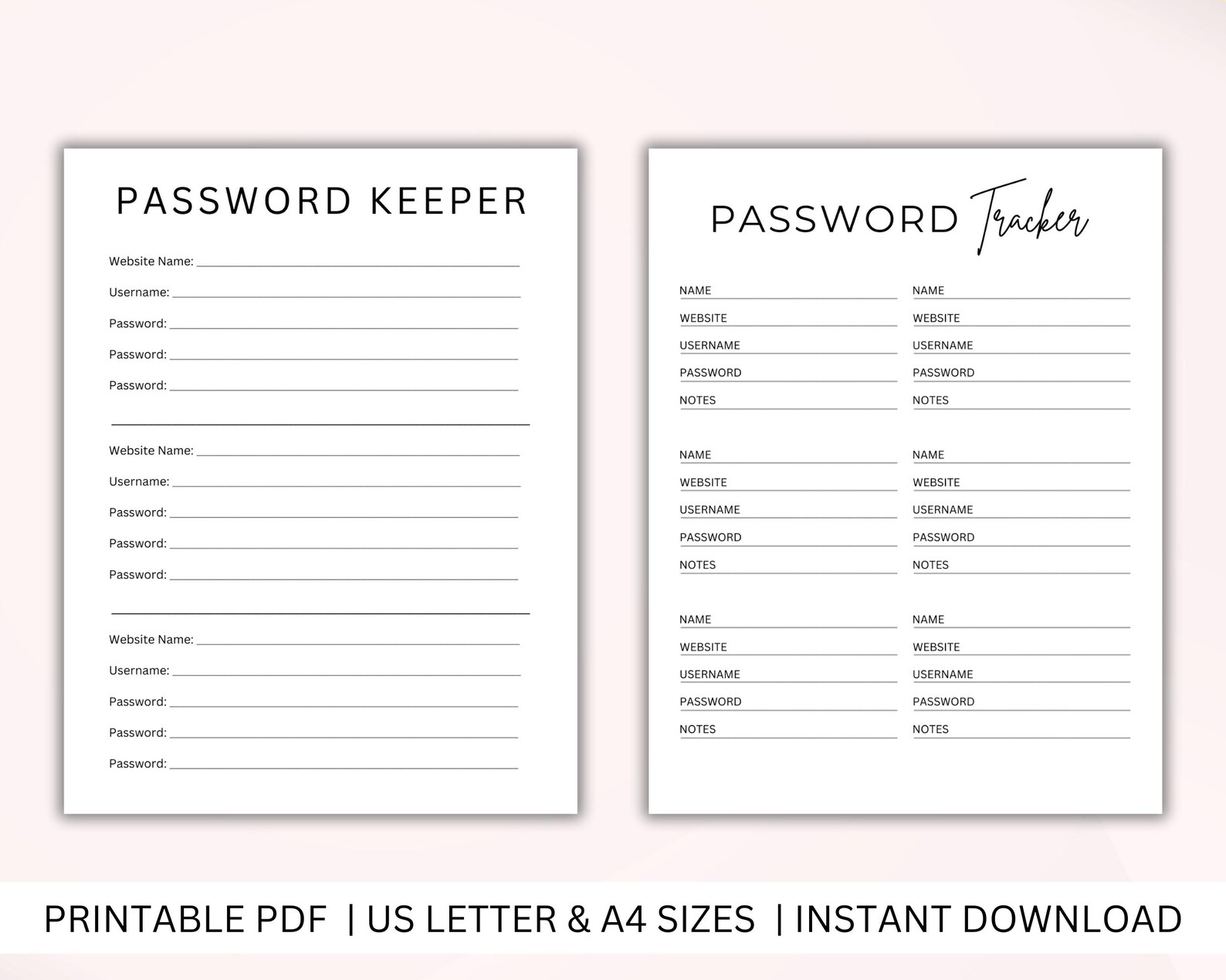 Password Tracker Bundle Printable PDF, Password Log, Password Keeper ...
