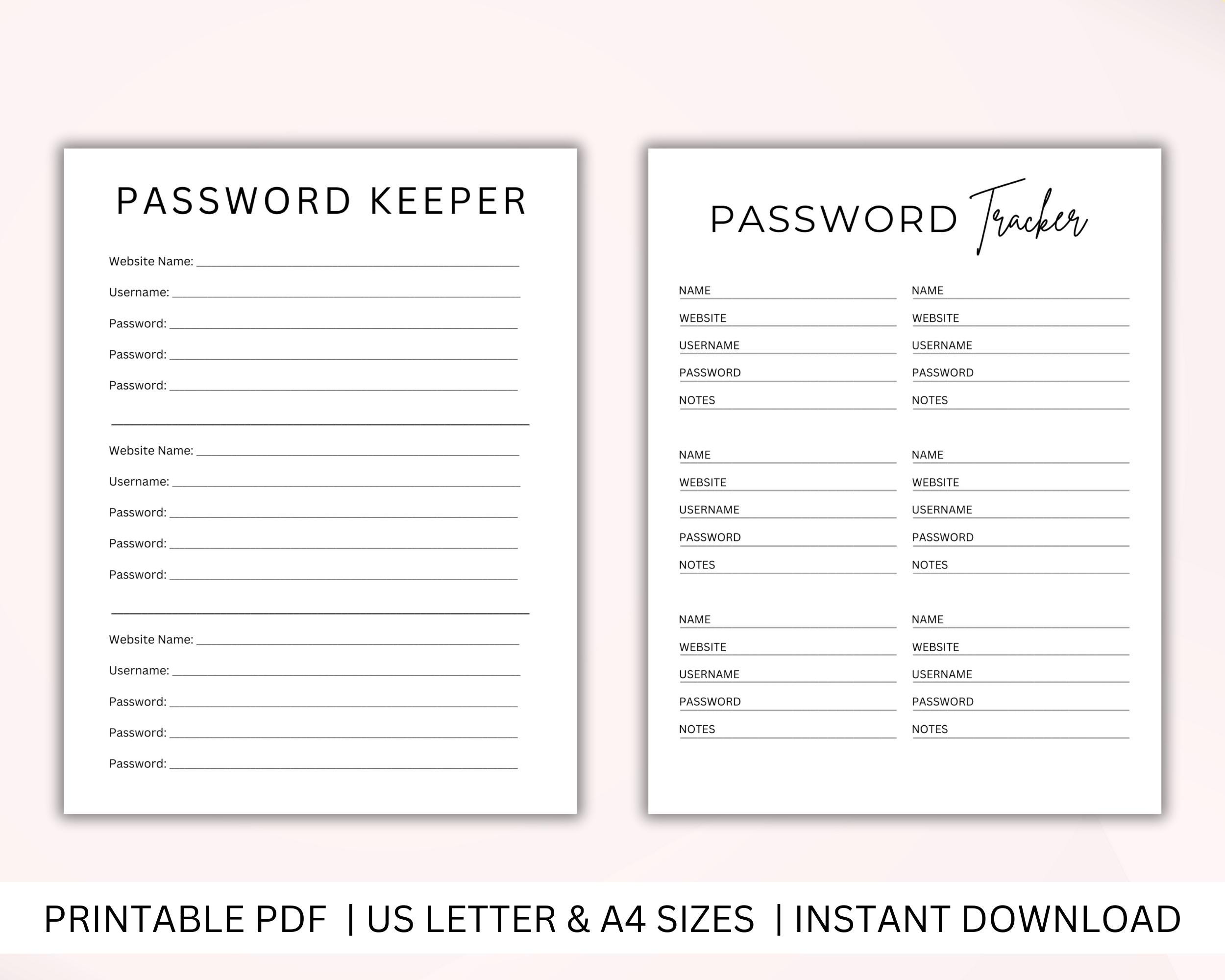 Password Tracker Bundle Printable PDF, Password Log, Password Keeper ...