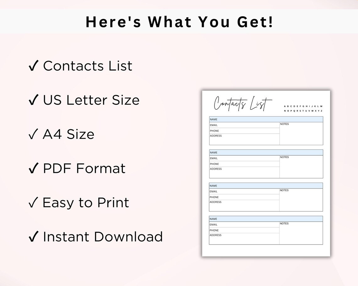 Printable Contact List, Address Book Printable, Client Contact ...