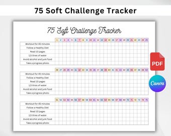 75 Soft Challenge Tracker Canva PDF, Agenda fitness e salute stampabile, Sfida delle abitudini di 75 giorni