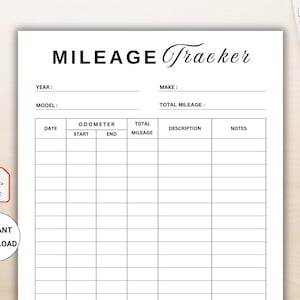 Mileage Log. Car Mileage Tracker. Work Trip Miles Tracker. Vehicle Mileage Log. Car Miles Tracker. Miles Log. Printable PDF Instant Download