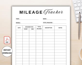 Mileage Log Printable, Vehicle Mileage Tracker, Car Mileage Log, Business Travel Record, PDF, A4 Letter, Instant Download