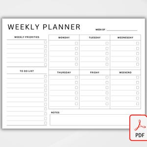 Weekly Planner: Printable Undated Landscape To-Do List (PDF Template, Digital Download)