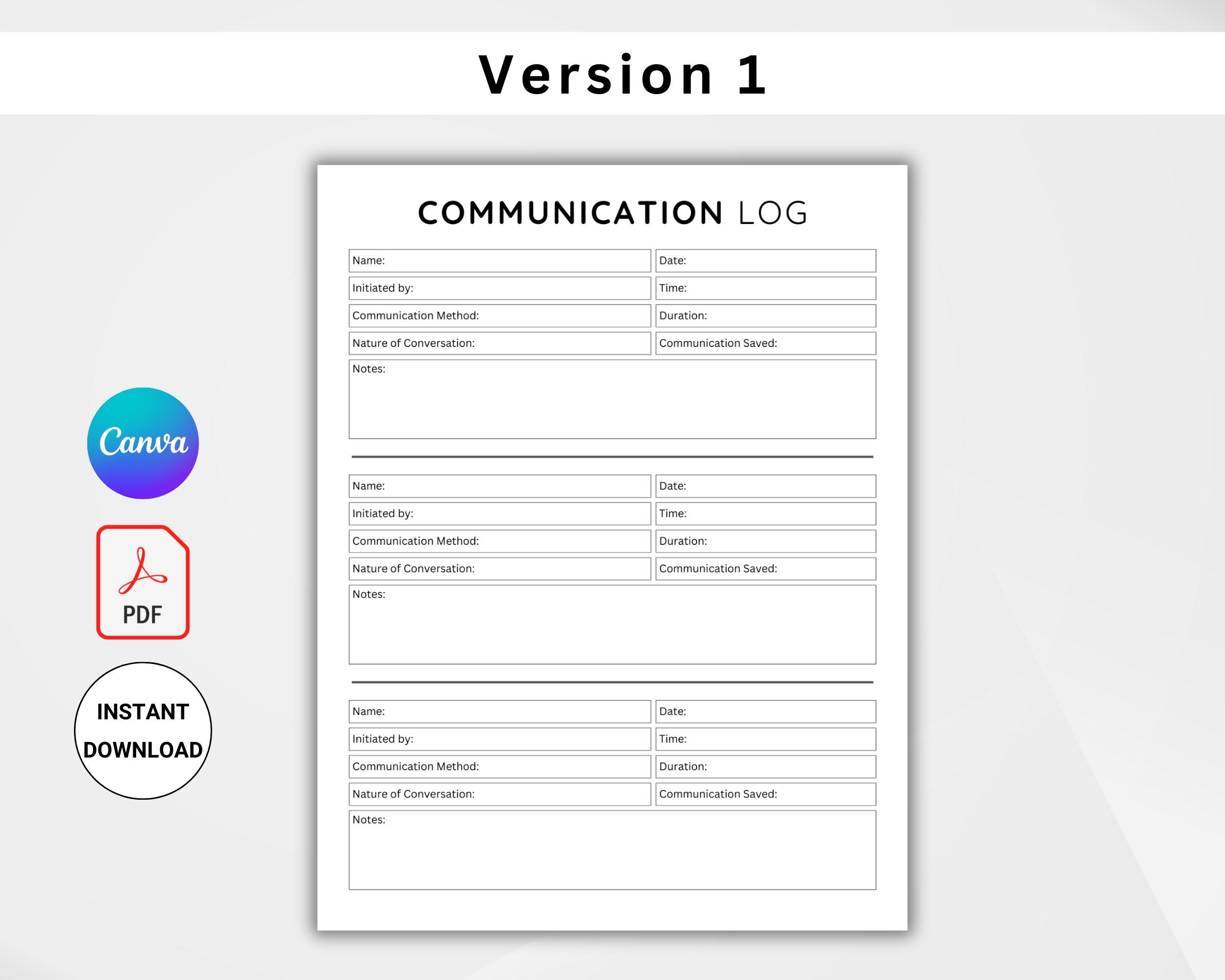 Printable Communication Log, Parent Communication Record, Call Log ...