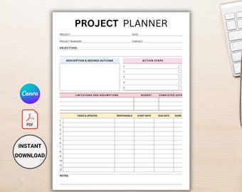 Project Planner, Work Planner, Business Planner, Printable Project Planning Template, Project Timeline Tracker, Project Management PDF/CANVA