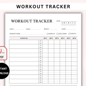 WORKOUT Tracker Printable, Weight Loss Tracker, Daily Exercise Log, Fitness Journal, Workout Planner, Fitness Planner Instant Download PDF