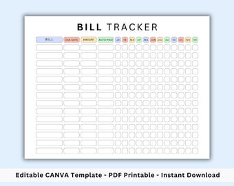 Editable Monthly Bill Log. Bill Payment Checklist. Bill Pay Organizer. Yearly bill Tracker. Expense & Bill Tracker. Bill Payment Tracker PDF