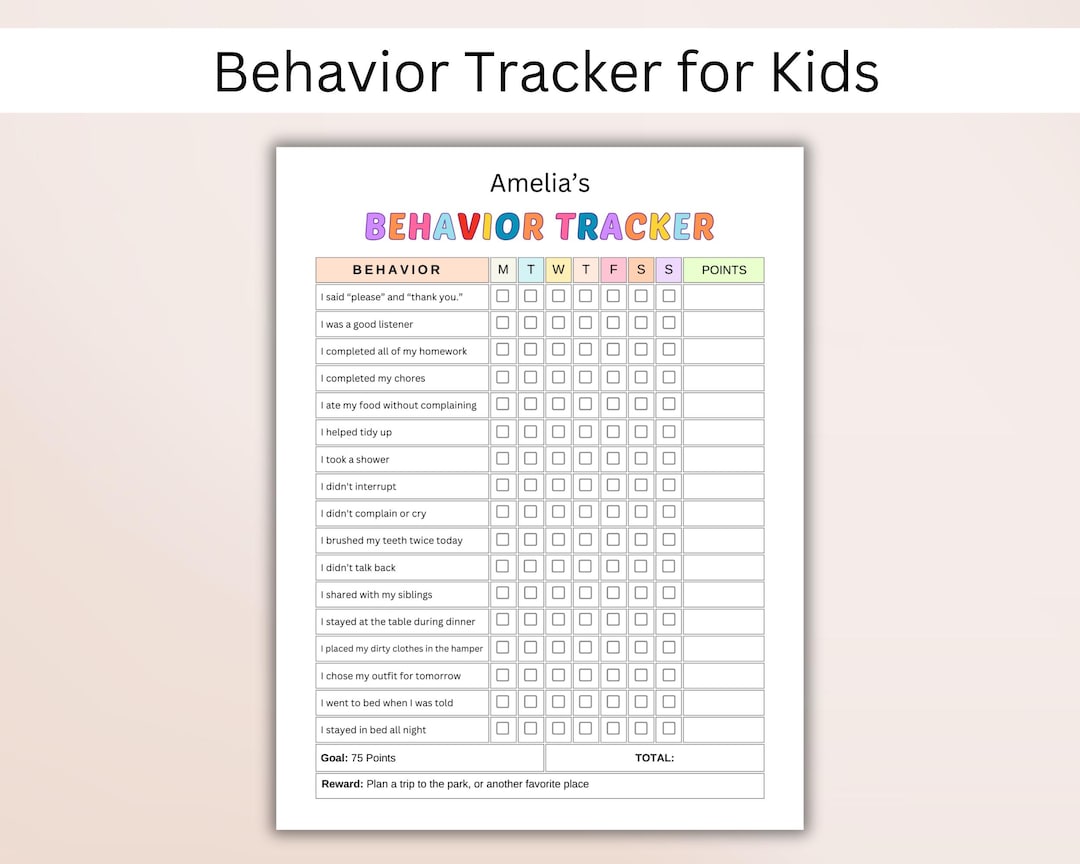 Behavior Reward Chart for Kids, Editable Printable Behavior Tracker ...