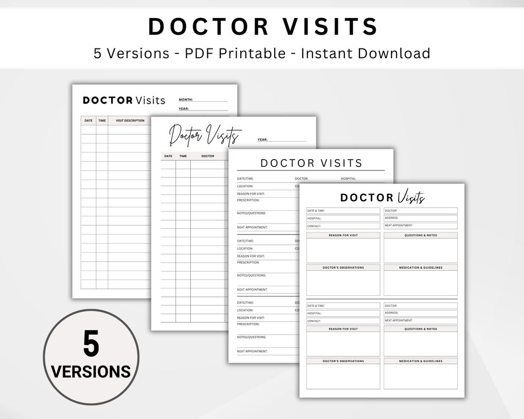 Doctor Visits Log Printable, Medical Appointment Tracker and Health ...