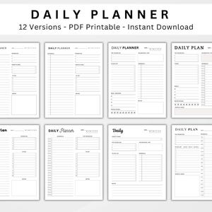 12 Dagsplanerare, odaterad. Utskrivbar dagsplan. Att-göra-lista, dagsschema. Tidsplanerare i PDF-format. Översikt över dagsplaneraren. Timplanerare.